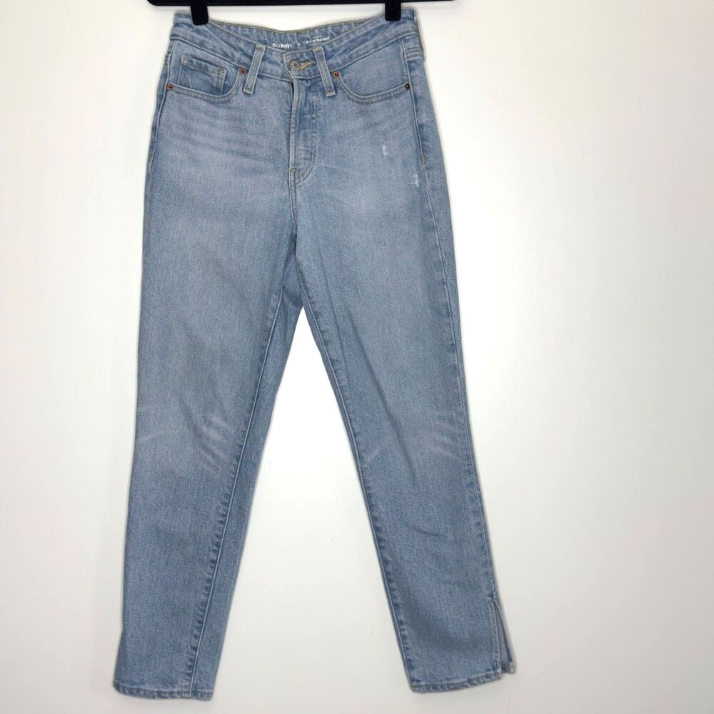 Old Navy OG Straight Jeans Blue High Rise Slit Ankle Women's Size 2 - Picture 2 of 8